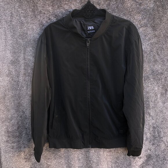 Zara Jacket Mens XL Black Full Zip Long Sleeve Mock Neck Casual Bomber Coat - Picture 1 of 10